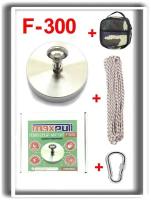 Поисковый магнит MaxPull F-300 в комплекте с сумкой, веревкой 20 см. и карабином