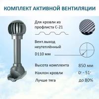 Комплект активной вентиляции: Нанодефлектор ND160 с манжетой, вент. выход 110 не утепленный, для профнастила С-21, серый