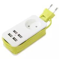 S-CT1-1.5U WHITE-GREEN Удлинитель серии Travel. шнур 1.5м.. 1 гнездо. 10A. б-з. 4USB2.1A. Белый с салатовым. UL-00003331