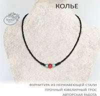 Колье из бисера, 39(+5) см, Lionka Bijoux, нержавеющая сталь, ювелирный трос, авторская работа