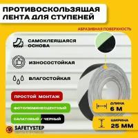 Противоскользящая фотолюминесцентная лента Anti Slip Tape, крупная зернистость 60 grit, размер 25 мм х 6 метров, цвет салатовый/черный, SAFETYSTEP