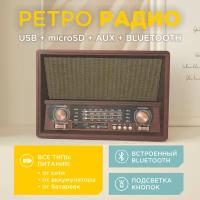 Ретро радиоприемник БЗРП РП-340 с встроенным аккумулятором / Bluetooth 5.0 / УКВ, СВ, КВ1-2 / воспроизведение с USB, microSD, AUX