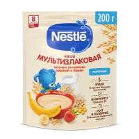 Каша Nestlé молочная мультизлаковая с бананом и кусочками земляники садовой, с 8 месяцев, 200 г