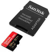 Карта памяти SanDisk Extreme PRO microSDXC 128 ГБ Class 10, V30, A2, UHS Class 3, R/W 200/90 МБ/с, адаптер на SD