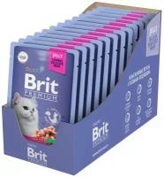 Влажный корм для стерилизованных кошек Brit Premium с индейкой и сыром 14 шт. х 85 г (кусочки в желе)