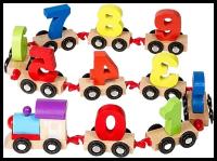 Развивающая игрушка / детский деревянный паровозик / обучающая игра для детей / цифры
