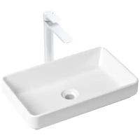 Комплект 2 в 1 Lavinia Boho Bathroom Sink Slim 21510053, накладная фарфоровая раковина 55 см, смеситель