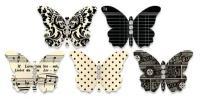 Чипборд Бабочки 3D, на пенном скотче, цена за 5 бабочек, со стразами, размер 45 мм, черные оттенки, Jenni Bowlin