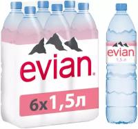 Вода минеральная Evian негазированная, ПЭТ, 6 шт. по 1.5 л