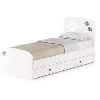 Кровать с ящиками Томас 11.26, цвет белый(тиснение поры дерева)/фасады МДФ ясень ваниль