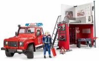 Брудер, Игровой набор Пожарная станция с джипом Land Rover Defender и фигуркой пожарного, Bruder