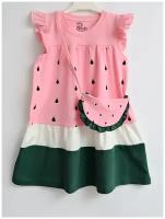 Летнее платье для девочки розовое с зеленым р.92