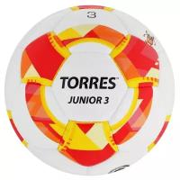 TORRES Мяч футбольный TORRES Junior-3, размер 3, вес 270-290 г, глянцевый ПУ, 3 слоя, 32 панели, ручная сшивка, цвет белый/красный/жёлтый