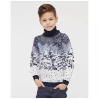 Детский свитер с елками для мальчиков Pulltonic, темно-синий со складным горлом, размер 5-6 лет [АРТ 330-03 / 340-03]