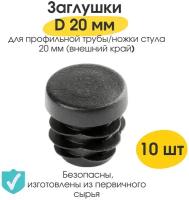 Заглушка круглая D 20мм/ набор 10 шт/ для профильной трубы / заглушка на ножку стула с плоской шляпкой