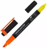 Текстовыделитель двусторонний BRAUBERG, желтый/оранжевый, линия 1-4 мм, 150843