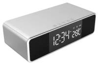 Часы будильник с быстрой беспроводной зарядкой телефона, BT, динамик и FM радио
