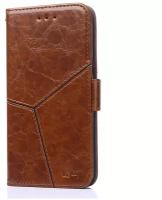 Чехол-книжка MyPads для Huawei P10 Lite / Nova Lite прошитый по контуру с необычным геометрическим швом коричневый