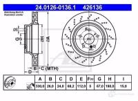 Диск тормозной задн, MERCEDES BENZ CLS CLS 55 AMG CLS 63 AMG 04 10, E CLASS E 55 AMG Kompressor E 63 AMG 02 08, E CLASS T Model E 55 T AMG Kompressor E 63 AMG 03 ATE 24012601361