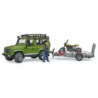 Внедорожник Bruder Land Rover Defender с прицепом и мотоциклом Scrambler Ducati Full Throttle и фигуркой 02-589