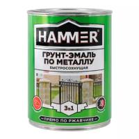 Грунт-эмаль по ржавчине HAMMER 3в1 Быстросохнущая, Матовое покрытие, 0.9 кг, коричнево-красный