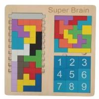 Развивающий деревянный пазл Super Brain 35 деталей, 30х30 см (тетрис, цифры)