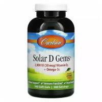 Carlson, Solar D Gems, витамин D3 + омега-3 кислоты, натуральный лимонный вкус, 2000 МЕ, 360 мягких таблеток