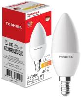 Toshiba Лампочка энергосберегающая Candle / Свеча C35 5W CRI 80 ND | Свет - тёплый 4000K | Цоколь - Е27 260 градусов 4 штуки