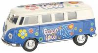 Металлическая машинка Kinsmart 1:32 «1962 Volkswagen Classical Bus with print (Ivory Top)» KT5377DF инерционная / Синий