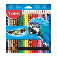 Набор цветных карандашей Maped Color'Peps Animals с декором, 24 цвета, трехгранные, деревянные (MAPED 832224)*