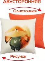 Подушка декоративная матех FLUFFY. Рыжик С цветочком 33*33*10. Цвет белый, зеленый, лососевый, арт. 61-694