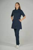 Медицинский костюм женский темно-синий, блузка на молнии удлиненная, ткань стрейч, до больших размеров, Сizgimedikal Uniforma, Турция