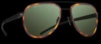 Титановые солнцезащитные очки GRESSO Falcon - авиаторы / зеленые монолитные / кант коричневый тортуаз
