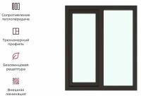 Окно ПВХ двустворчатое КВЕ 58 левое глухое/правое поворотно-откидное 140х120 двухкамерный стеклопакет цвет шоколадно-коричневый