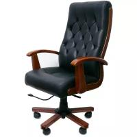 Кресло офисное премиальное для руководителя из натуральной итальянской кожи и дерева