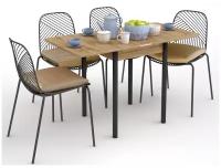 Стол обеденный раскладной для кухни, столовой, дачи и дома, ЛДСП, с металлическими ножками, размеры 60х60 см, высота 76 см, КЕА, цвет Дуб вотан
