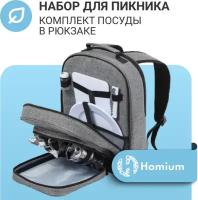 Набор посуды Homium на 2 персоны, рюкзак, серый (для пикника)