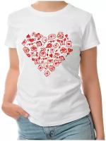 Женская футболка «сердце из дудл элементов в красных цветах»