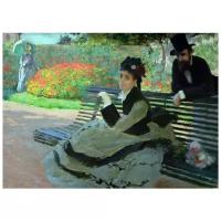 Репродукция на холсте Камиль Моне на Садовой скамейке (Camille Monet on a Garden Bench) Моне Клод 55см. x 40см