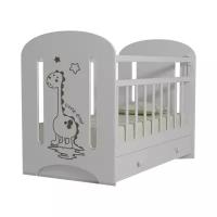 Кроватка детская для новорожденных ВДК DINO с маятником и ящиком, массив березы, белый
