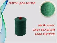 Нитки швейные полиэстер ЛЛ45 2500 метров, 1 шт, цвет темно-зеленый, темно-зелёный, №168