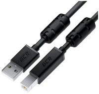 GCR Кабель PROF 1.5m USB 2.0, AM/BM, черный, ферритовые кольца, 28/24 AWG, экран, армированный, морозостойкий