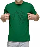 Мужская футболка «Оскал тигра в профиль лайн арт стиль»