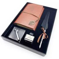 Перьевая ручка перо, подарочный набор для каллиграфии, винтажная ручка с блокнотом (Черный)