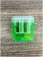 Точилка / Точилка для карандашей / Точилка с контейнером / Точилка с крышкой 2 отверстия, зеленая