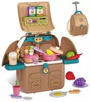 Детская игровая кухня Happy Master Chef в чемодане на колесах, 4 в 1, 38х38х23 см, c набором посуды и продуктов, 30 предметов