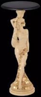 Декоративная подставка из литьевого мрамора Bogacho Фортуна бежевая со столешницей диаметром 34 сантиметров коричневой матовая