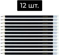 Карандаши HB чернографитные (упаковка - 12 шт LESTARB MF 1639G-2, шестигранные, с ластиком, деревянные, черные