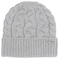 Шапка Michael Kors серая с отворотом и серебристым металлическим лого Patchwork Cable Knit Cuff Beanie Hat Gray Color