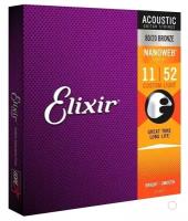 Струны для акустической гитары Elixir 11027 Nanoweb Custom Light 80/20 Bronze 11-52